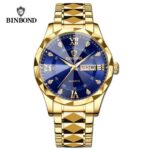 BINBOND 2521 Luxury Brand Luminous Quartz Watch For Men (golden blue) - Image 2